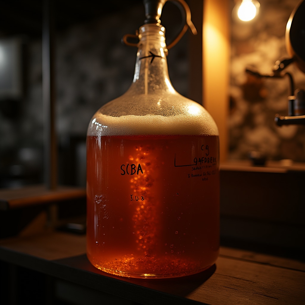 Fermentador con cerveza casera en proceso de fermentación activa