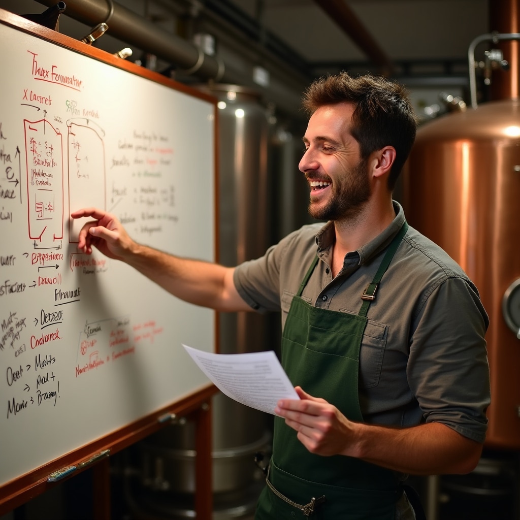 Instructor explicando una receta de cerveza artesanal al grupo